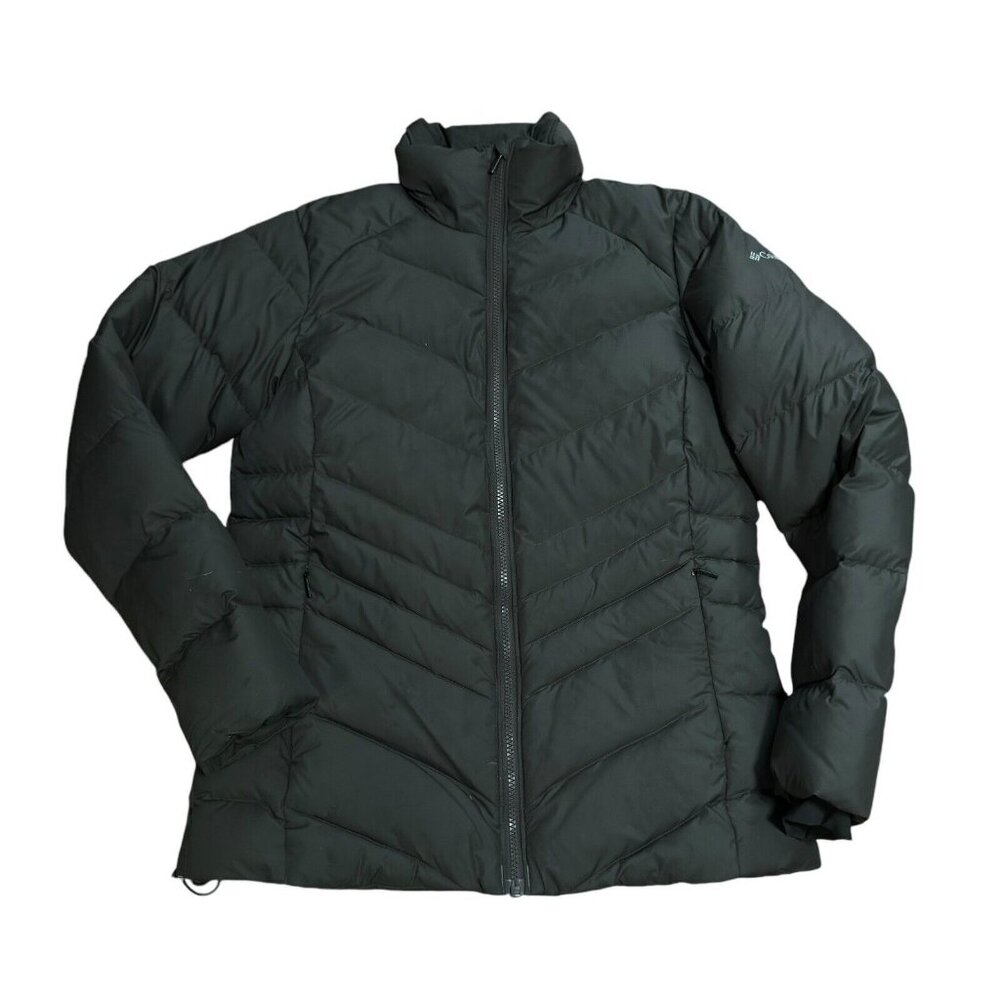 Columbia Women’s Jacket Down Puffer Parka Small Gray Black Zip Missing Hooded